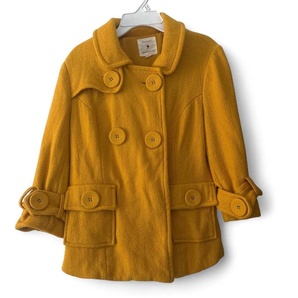 Forever 21 Vintage Y2K Mustard Yellow Pea Coat